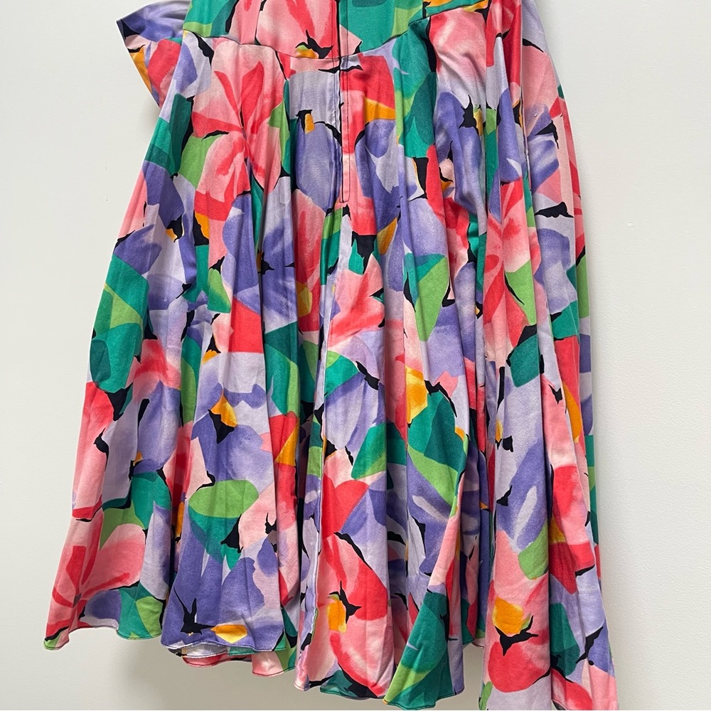 Vintage 1990s A.J. Bari For Neiman Marcus Pink Floral Strapless Bow Dress Size 4 - Picture 9 of 11